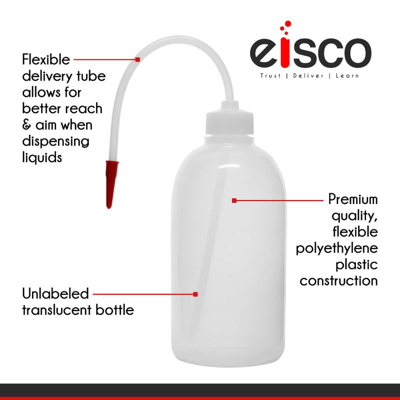 EISCO Wash Bottle, 500ml - Polyethylene - Translucent, Unbreakable - Screw Cap with Flexible Delivery Tube for Dispensing Liquid - Includes Tube Cap Labs - Image 4